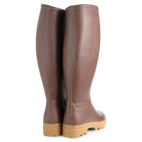 Bottes femmes Le Chameau Saint-Hubert avec doublure en cuir, offrant élégance et imperméabilité pour les activités en plein air, confectionnées artisanalement avec caoutchouc Chamolux et renforts en fibres d’aramide.