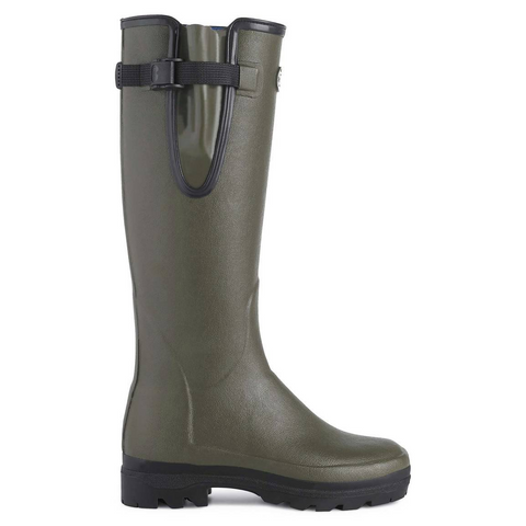 Bottes femmes Le Chameau Vierzonord avec doublure néoprène, conçues pour le confort et la protection lors de randonnées en campagne, avec semelle bi-densité antichoc et soufflet étanche pour un ajustement parfait.