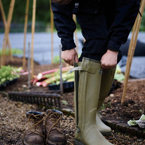 Le Chameau Chasseur women's leather-lined boots showcasing exceptional comfort, waterproof design, handcrafted quality, made with durable Chamolux rubber, perfect for engaging in outdoor activities