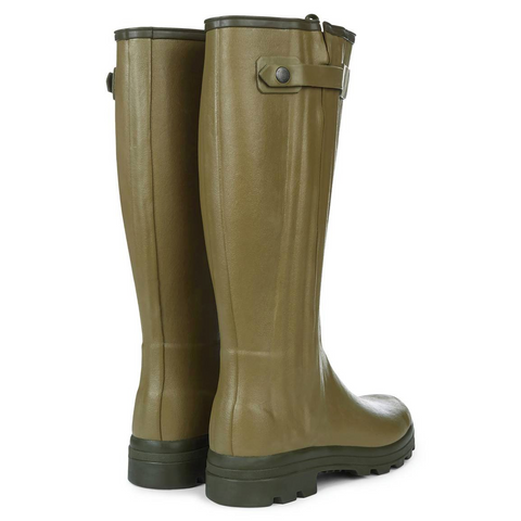 Bottes Le Chameau Chasseur doublées en cuir premium avec fermeture éclair étanche, fabrication artisanale en caoutchouc Chamolux, protection contre l'abrasion, semelle tout-terrain pour un confort optimal et durabilité dans toutes les conditions extérieures