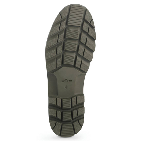 Bottes femme Le Chameau Chasseur doublées en néoprène, étanches avec fermeture éclair imperméable et semelle tout-terrain, protection contre l'abrasion, design confortable adapté aux jambes féminines, idéales pour activités extérieures comme la chasse.