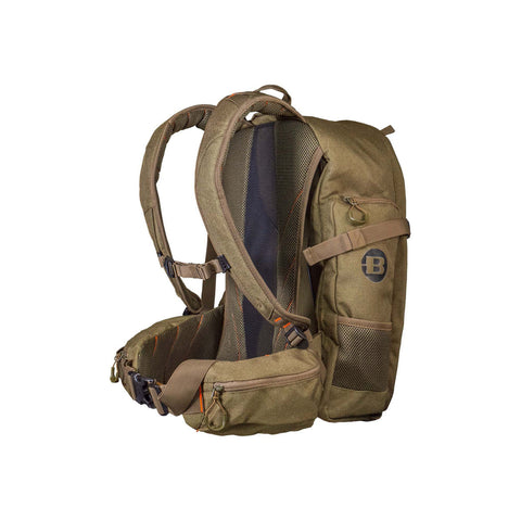 Sac à dos technique Bergara Daypack 35L en polyester 1000D avec fermetures éclair YKK, adapté pour la chasse, équipé d'un système de flux d'air, de bretelles ergonomiques et d'un porte-fusil intégré, coloris olive foncé