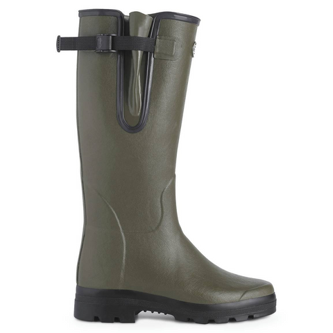 Bottes Le Chameau Vierzon doublées en jersey en caoutchouc étanches avec semelle antichoc, parfaites pour la marche en campagne et adaptées à tout type de terrain.