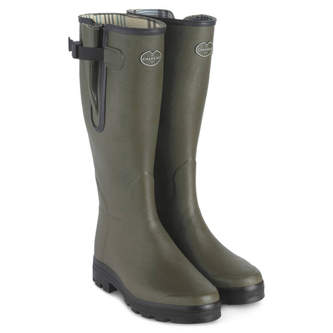 Bottes Le Chameau Vierzon doublées en jersey en caoutchouc étanches avec semelle antichoc, parfaites pour la marche en campagne et adaptées à tout type de terrain.