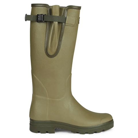 Bottes Le Chameau Vierzon doublées en jersey en caoutchouc étanches avec semelle antichoc, parfaites pour la marche en campagne et adaptées à tout type de terrain.