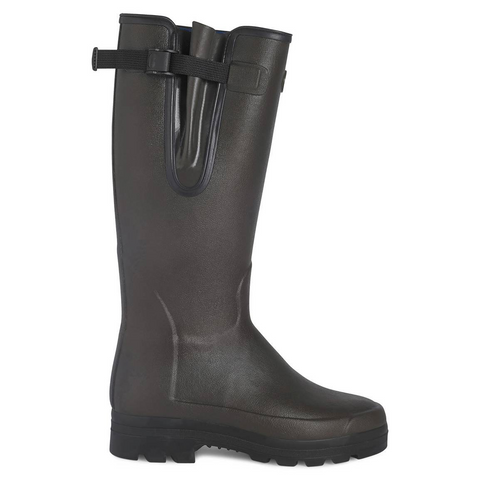 Bottes femmes Le Chameau Vierzonord avec doublure néoprène, conçues pour le confort et la protection lors de randonnées en campagne, avec semelle bi-densité antichoc et soufflet étanche pour un ajustement parfait.