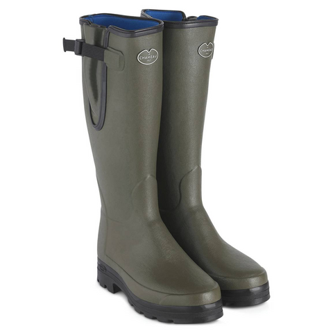 Bottes Le Chameau Vierzonord, doublées en néoprène pour confort et chaleur, adaptées aux promenades en campagne avec semelle bi-densité antichoc et bride de serrage, résistantes sur tout type de terrain