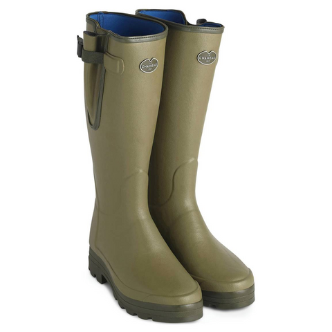 Bottes Le Chameau Vierzonord XL avec doublure néoprène, conçues pour le confort et l'ajustement sur les mollets forts, idéales pour les randonnées en campagne, résistantes à l'abrasion et aux intempéries