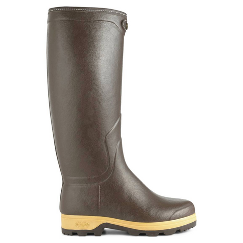 Bottes élégantes Le Chameau Saint-Hubert Héritage confectionnées à la main, cuir plein fleur et caoutchouc naturel, offrant confort, durabilité et protection grâce à leur design élancé et leur technologie avancée