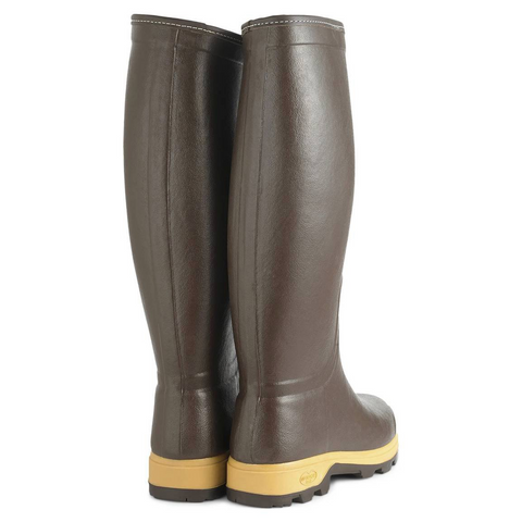Bottes élégantes Le Chameau Saint-Hubert Héritage confectionnées à la main, cuir plein fleur et caoutchouc naturel, offrant confort, durabilité et protection grâce à leur design élancé et leur technologie avancée