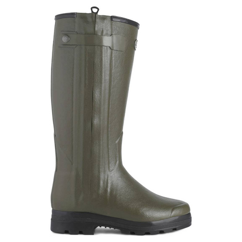 Bottes Le Chameau Chasseur doublées en laine avec fermeture éclair, offrant confort, chaleur et protection pour l'hiver, adaptées pour les terrains extérieurs et toutes tailles de mollet, fabriquées à partir de caoutchouc Chamolux exclusif, imperméables et dotées d'une semelle absorbant les chocs