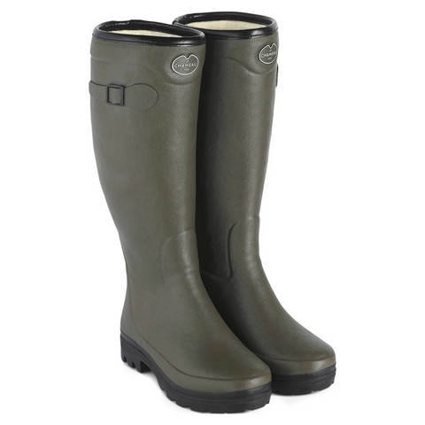 Bottes femmes Le Chameau Country fourrées, idéales pour la marche à la campagne, dotées d'une doublure en laine naturelle et d'une semelle antichoc imperméable, élégamment conçues pour le confort et la protection