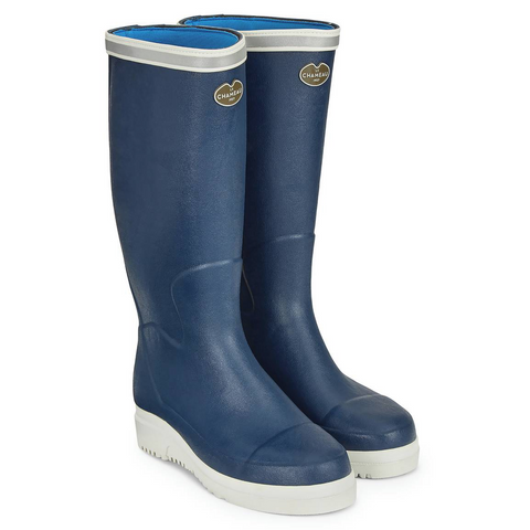 Bottes Le Chameau Marinord Evo en caoutchouc naturel avec doublure néoprène 3 mm pour les marins professionnels, dotées d'une semelle antidérapante et d'une protection 360° pour stabilité, confort thermique et visibilité accrue