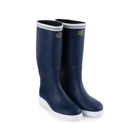 Bottes Le Chameau Marine Evo en caoutchouc naturel avec doublure ponti, semelle antidérapante et bande réfléchissante pour professionnels de la mer, offrant confort et protection pour des environnements marins exigeants