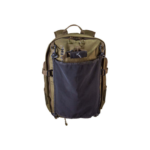 Sac à dos technique Bergara Daypack 35L en polyester 1000D avec fermetures éclair YKK, adapté pour la chasse, équipé d'un système de flux d'air, de bretelles ergonomiques et d'un porte-fusil intégré, coloris olive foncé