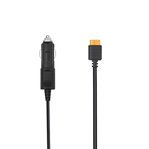 Câble de charge de voiture EcoFlow avec connecteur XT60 et prise allume-cigare, conçu pour recharger facilement les stations électriques en déplacement, accessoire portable et robuste pour une compatibilité étendue et une efficacité durable lors des voyages.