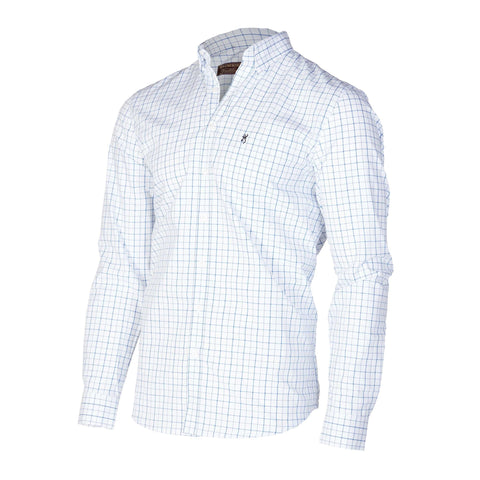 Chemise Browning Oliver en bleu, élégante et confortable, idéale pour la randonnée, la chasse et les sorties en plein air, fabriquée avec un tissu de qualité supérieure pour un style chic et fonctionnel, adaptée aux aventures en nature et aux activités extérieures pour hommes.