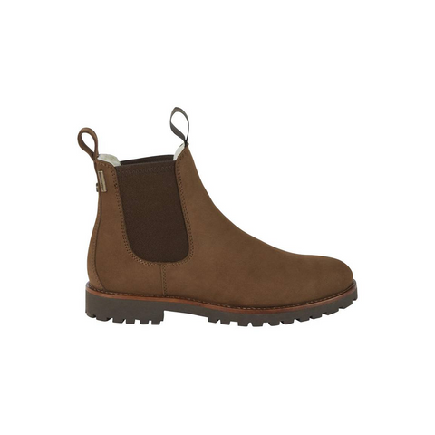 Vue de profil des bottines femmes Le Chameau Chelsea Adventure en nubuck imperméable, parfaites pour l'hiver grâce à leur doublure en fausse fourrure Sympatex et semelle onSteam, alliant style et confort pour les sorties urbaines ou en plein air par temps froid.