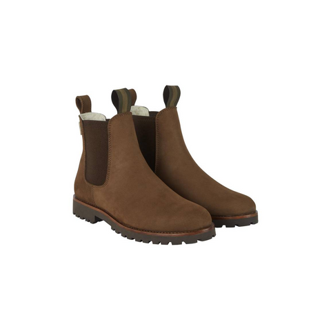 Vue de profil des bottines femmes Le Chameau Chelsea Adventure en nubuck imperméable, parfaites pour l'hiver grâce à leur doublure en fausse fourrure Sympatex et semelle onSteam, alliant style et confort pour les sorties urbaines ou en plein air par temps froid.