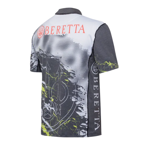 Polo Beretta Rush Scratch homme conçu pour tir dynamique, fabriqué en Polartec Delta, respirant, léger, sèche rapidement, protection UV et anti-odeurs, idéal pour activités intenses