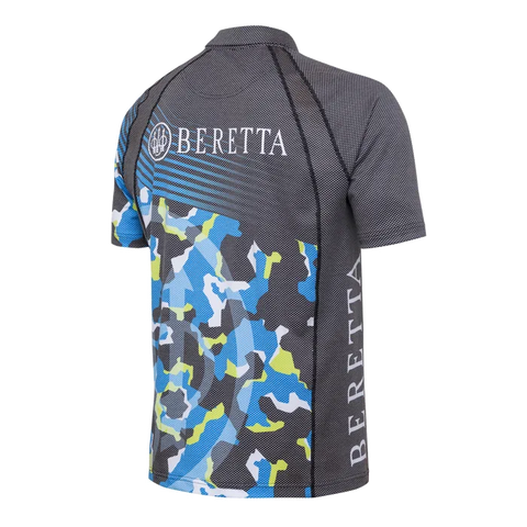 Polo Beretta Rush Graph pour homme, fabriqué en tissu Polartec Delta, idéal pour le tir dynamique avec ses propriétés respirantes, légères et écologiques, offrant un confort et une régulation thermique exceptionnels, parfait pour les sportifs actifs et les activités en plein air, avec logo Beretta distinctif.