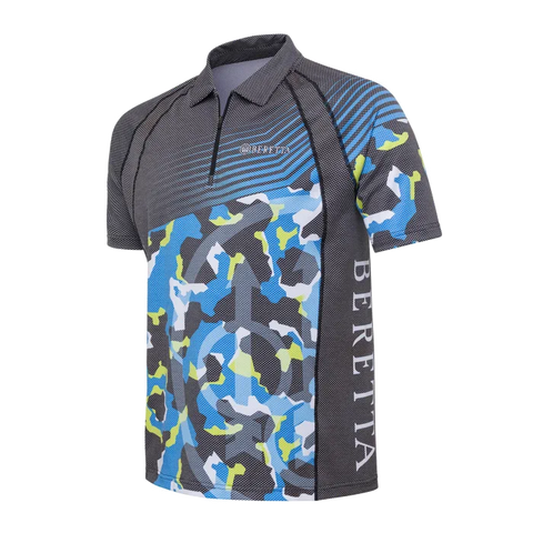 Polo Beretta Rush Graph pour homme, fabriqué en tissu Polartec Delta, idéal pour le tir dynamique avec ses propriétés respirantes, légères et écologiques, offrant un confort et une régulation thermique exceptionnels, parfait pour les sportifs actifs et les activités en plein air, avec logo Beretta distinctif.