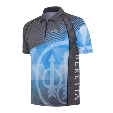 Polo Beretta Rush Graph pour homme, fabriqué en tissu Polartec Delta, idéal pour le tir dynamique avec ses propriétés respirantes, légères et écologiques, offrant un confort et une régulation thermique exceptionnels, parfait pour les sportifs actifs et les activités en plein air, avec logo Beretta distinctif.