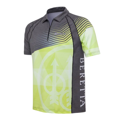 Polo Beretta Rush Graph pour homme, fabriqué en tissu Polartec Delta, idéal pour le tir dynamique avec ses propriétés respirantes, légères et écologiques, offrant un confort et une régulation thermique exceptionnels, parfait pour les sportifs actifs et les activités en plein air, avec logo Beretta distinctif.