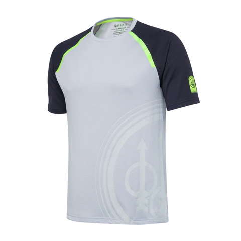 T-shirt Beretta Roundneck Logo pour homme en polypropylène et polyester avec graphisme ton sur ton; respirant, anti-odeurs, anti-UV, idéal pour les activités de plein air et le tir sportif; design élégant et confortable avec logo Beretta imprimé au dos et coupe droite pour un ajustement classique.