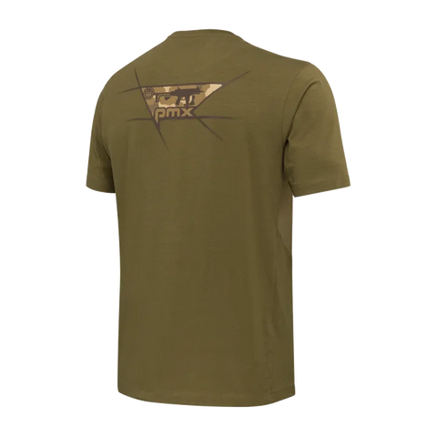 T-shirt Beretta PMX pour homme en coton et élasthanne avec Velcro sur la manche gauche, graphisme PMX au dos, respirabilité améliorée pour activités extérieures et style décontracté