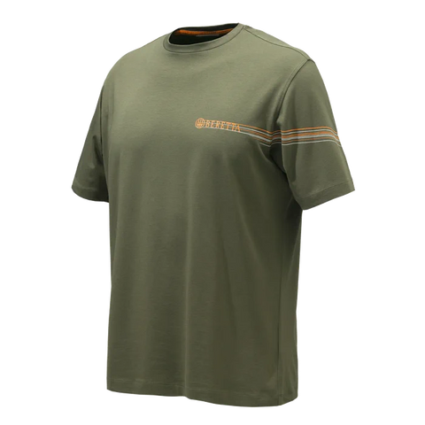 T-shirt Beretta Lines en coton élastique avec graphisme distinctif et logo imprimé, coupe droite confortable pour homme, idéal pour sorties décontractées et activités en plein air, style moderne et épuré
