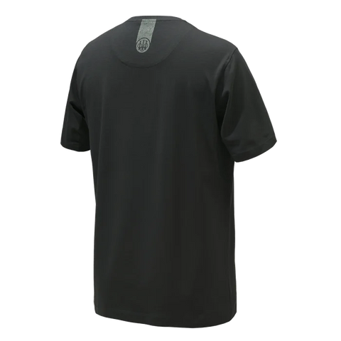 Image du T-shirt Beretta Tactical pour homme, en coton élastique avec un design graphique distinctif, une petite poche poitrine, et un logo imprimé Beretta au dos, idéal pour un style décontracté et des activités outdoor.