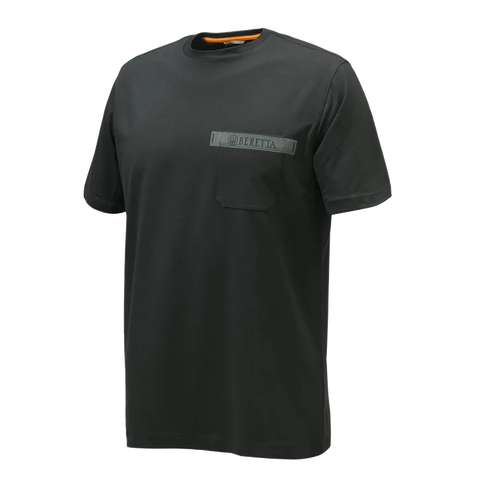 Image du T-shirt Beretta Tactical pour homme, en coton élastique avec un design graphique distinctif, une petite poche poitrine, et un logo imprimé Beretta au dos, idéal pour un style décontracté et des activités outdoor.