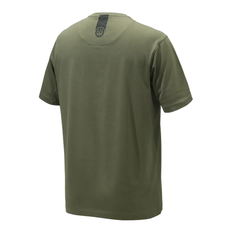Image du T-shirt Beretta Tactical pour homme, en coton élastique avec un design graphique distinctif, une petite poche poitrine, et un logo imprimé Beretta au dos, idéal pour un style décontracté et des activités outdoor.