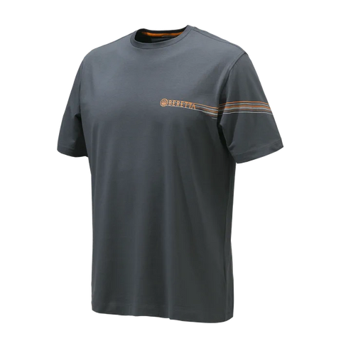 T-shirt Beretta Lines en coton élastique avec graphisme distinctif et logo imprimé, coupe droite confortable pour homme, idéal pour sorties décontractées et activités en plein air, style moderne et épuré