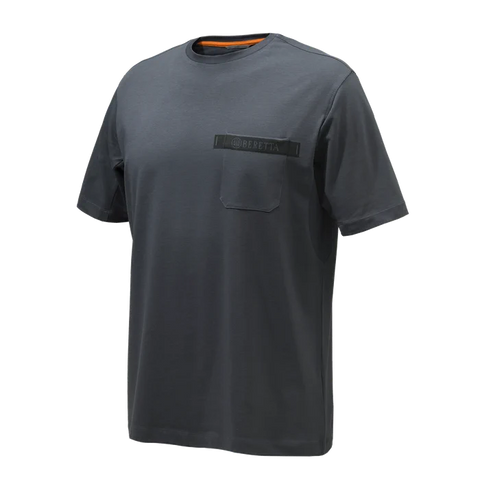 Image du T-shirt Beretta Tactical pour homme, en coton élastique avec un design graphique distinctif, une petite poche poitrine, et un logo imprimé Beretta au dos, idéal pour un style décontracté et des activités outdoor.