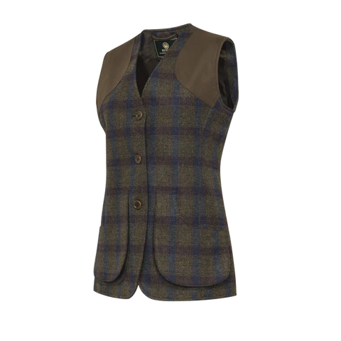 Gilet de chasse pour femme Beretta St James en laine et cachemire, avec détails en faux daim et poches pour plaque anti-recul, idéal pour les battues, alliant confort, protection et élégance