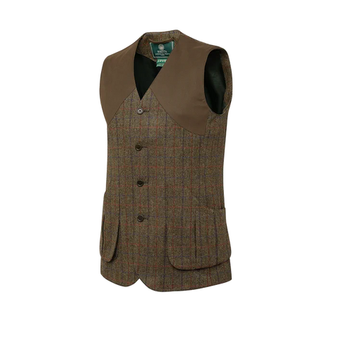 Photo du Gilet Beretta St James, un gilet de chasse en laine et cachemire de haute qualité avec détails en faux daim, idéal pour les battues avec protection anti-recul et style sophistiqué