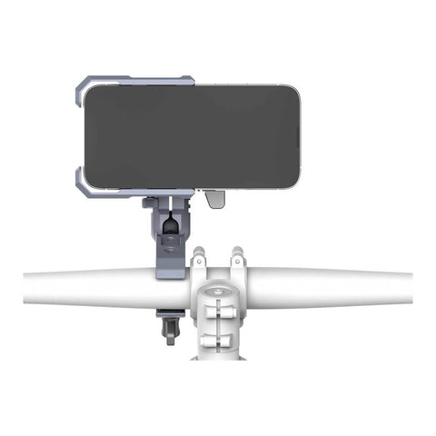 Support Smartphone Outplorer pour guidon avec design modulaire et suspension pneumatique anti-vibration, adapté pour vélo et moto, avec compatibilité étendue de 63 mm à 97 mm, protection OIS, bouton télescopique, et système antivol intégré pour une sécurité renforcée.