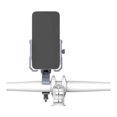 Support Smartphone Outplorer pour guidon avec design modulaire et suspension pneumatique anti-vibration, adapté pour vélo et moto, avec compatibilité étendue de 63 mm à 97 mm, protection OIS, bouton télescopique, et système antivol intégré pour une sécurité renforcée.