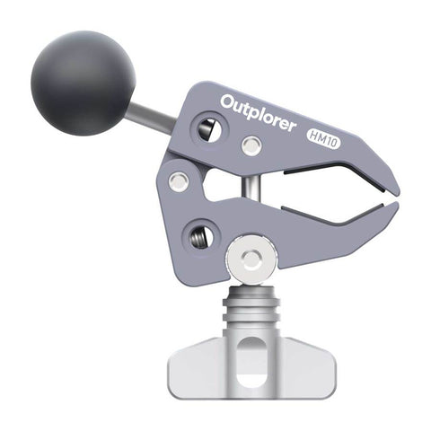 Support Smartphone Outplorer pour guidon avec design modulaire et suspension pneumatique anti-vibration, adapté pour vélo et moto, avec compatibilité étendue de 63 mm à 97 mm, protection OIS, bouton télescopique, et système antivol intégré pour une sécurité renforcée.