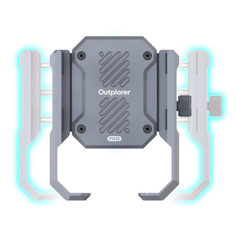 Support Smartphone Outplorer pour rétroviseur avec suspension pneumatique, conçu pour absorber efficacement les vibrations sur routes accidentées, compatible avec de nombreux modèles de téléphones et équipé d'un système antivol sécurisé.