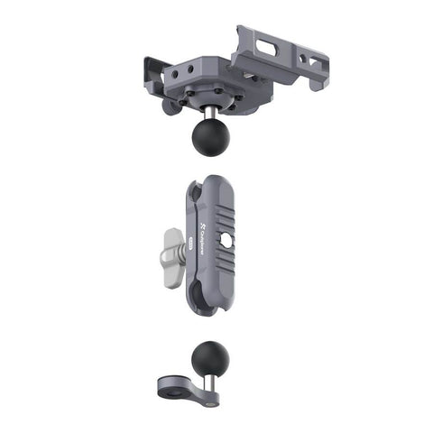 Support Smartphone Outplorer pour rétroviseur avec suspension pneumatique, conçu pour absorber efficacement les vibrations sur routes accidentées, compatible avec de nombreux modèles de téléphones et équipé d'un système antivol sécurisé.