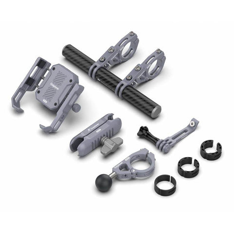 Support de téléphone pour moto performant, Kit Glory Outplorer Kgnight Pro avec technologie de suspension pneumatique, protection maximale contre les vibrations et compatibilité universelle pour smartphones. Idéal pour les motards et cyclistes recherchant sécurité et innovation.