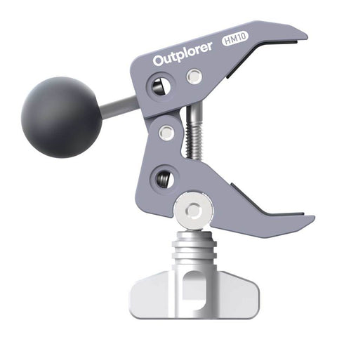 Pince de Serrage Outplorer avec Boule M8 permettant une fixation sécurisée pour supports smartphone sur guidon vélo et moto, offrant un angle de vue ajustable, compatible avec les systèmes modulaires, idéale pour une installation stable et flexible.
