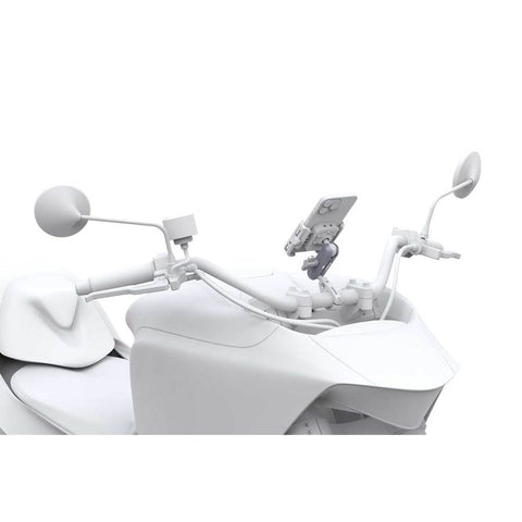 Bras à double emboîtement Outplorer pour support smartphone, conception modulaire avec rotule universelle et système antivol intégré, idéal pour vélo et moto, fabriqué en aluminium, zinc et inox pour une robustesse maximale