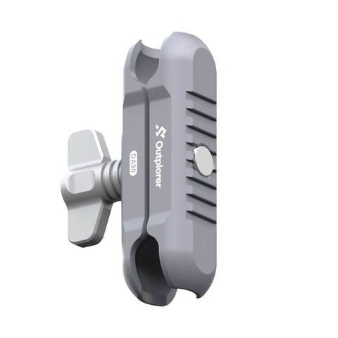 Bras à double emboîtement Outplorer pour support smartphone, conception modulaire avec rotule universelle et système antivol intégré, idéal pour vélo et moto, fabriqué en aluminium, zinc et inox pour une robustesse maximale
