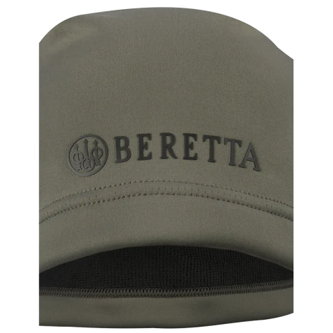 Bonnet Beretta B-Xtreme pour chasseurs de sauvagine, conçu pour une protection maximale contre les intempéries avec une membrane Gore-Tex Infinium Windstopper pour le vent et une matière softshell imperméable, idéal pour conditions extérieures difficiles.