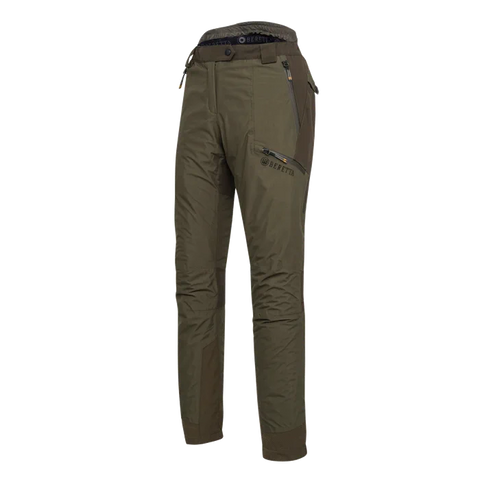 Pantalon de chasse pour femme Tri-Active EVO Beretta en motif Camo Max5, imperméable et respirant avec fermeture YKK et inserts élastiques pour une liberté de mouvement maximale, idéal pour les environnements de chasse en pleine nature.