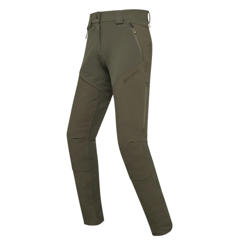 Pantalon de chasse pour femme Beretta 4 Way Stretch conçu pour l'outdoor avec élasticité et résistance, équipé d'inserts anti-abrasion, ventilation zippée, soutien lombaire élevé et coupe slim pour un confort durable dans les activités en automne et hiver.